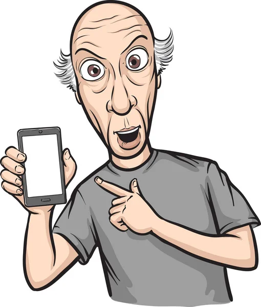 Homem Careca Chocado Mostrando Aplicativo Móvel Telefone Inteligente — Vetor de Stock