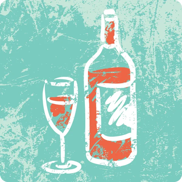Retro Hand Drawn Textured Icon Bottle Wine — Stock Vector