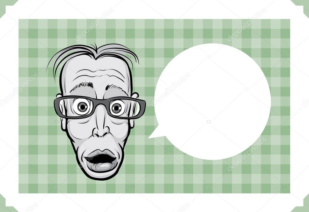 Greeting card with mad geek face