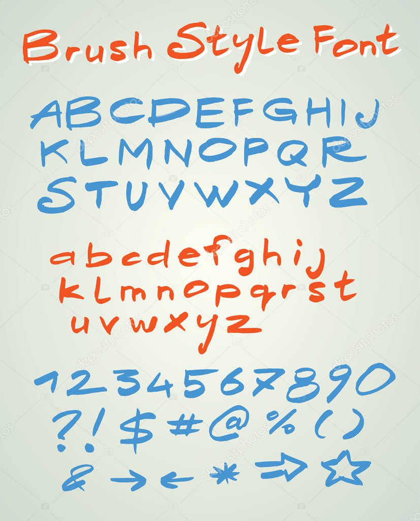 brush style vector font with numbers - handwritten calligraphic alphabet