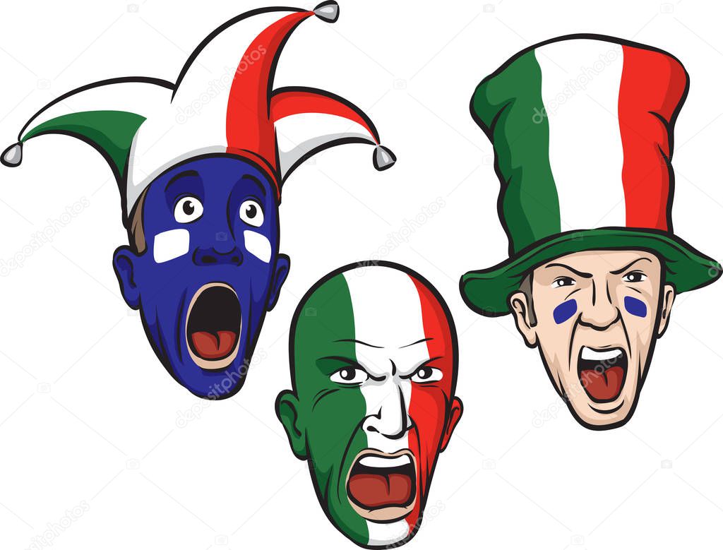 Vector illustration of football fans from Italy. Easy-edit layered vector EPS10 file scalable to any size without quality loss. High resolution raster JPG file is included.