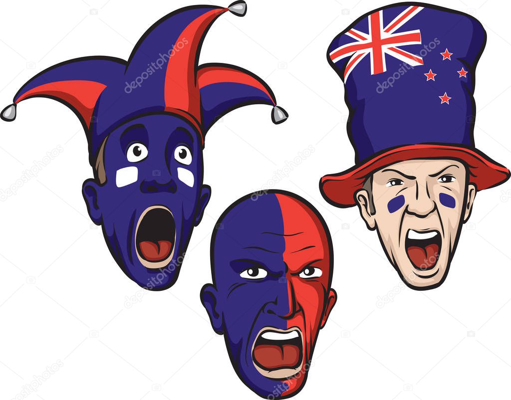 Vector illustration of football fans from New Zealand. Easy-edit layered vector EPS10 file scalable to any size without quality loss. High resolution raster JPG file is included. 