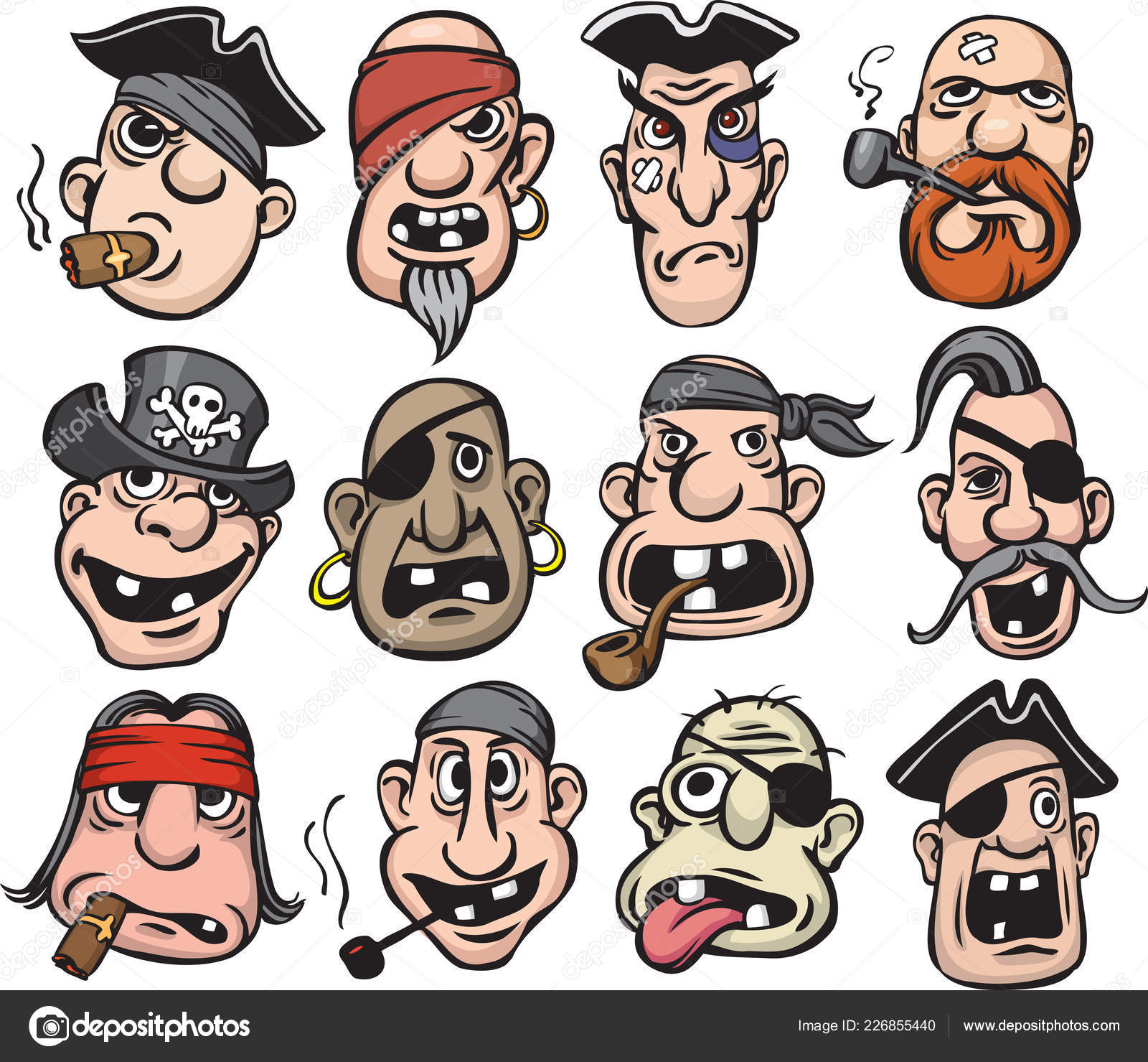 Vector Illustration Pirate Faces Easy Edit Layered Vector Eps10