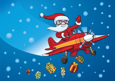 Santa uçakta uçan vektör Illustration. Kolay-kalite kaybı olmadan herhangi bir boyutta ölçeklendirilebilir katmanlı vektör Eps10 dosyasını düzenlemek. Yüksek çözünürlüklü raster Jpg dosya bulunur.