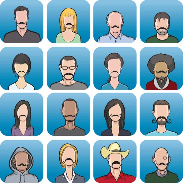 Ilustración Vectorial Varias Caras Anónimas Con Bigotes Composición Cabeza Hombros — Vector de stock