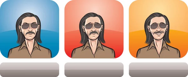 Vector Illustration Man Sunglasses Face Three Expressions Neutral Sad Happy — Stock Vector
