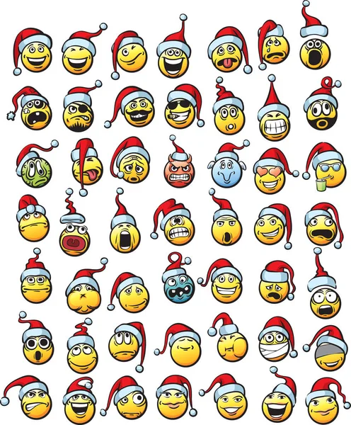 Vector Illustration Big Collection Smilies Santa Hat — Stock Vector