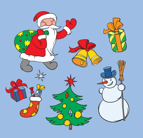 Vector Illustration Christmas Background Santa Snow Man — Stock Vector