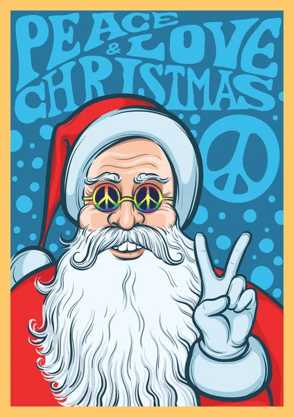 Vector Illustration Christmas Hippie Poster Santa Claus Easy Edit Layered — Stock Vector