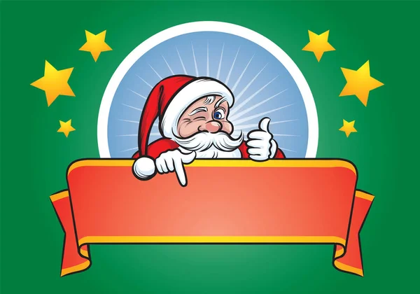 Ilustração Vetorial Desenho Animado Papai Noel Piscando Apontando Para Banner — Vetor de Stock