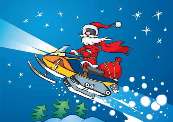 Vector Illustration Santa Claus Riding Snowmobile Easy Edit Layered Vector — Stock Vector