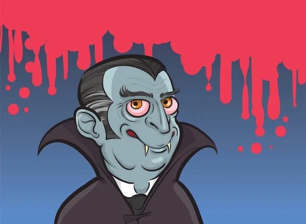 Ilustración Vectorial Del Personaje Dibujos Animados Vampiro Con Fondo Sangriento — Archivo Imágenes Vectoriales