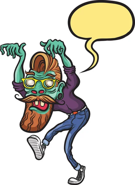 Ilustración Vectorial Hipster Zombie Enojado Con Burbuja Del Habla Fácil — Archivo Imágenes Vectoriales