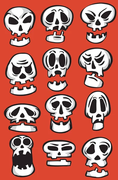 Ilustración Vectorial Calaveras Dibujos Animados Emoticones Fácil Editar Capas Archivo — Archivo Imágenes Vectoriales