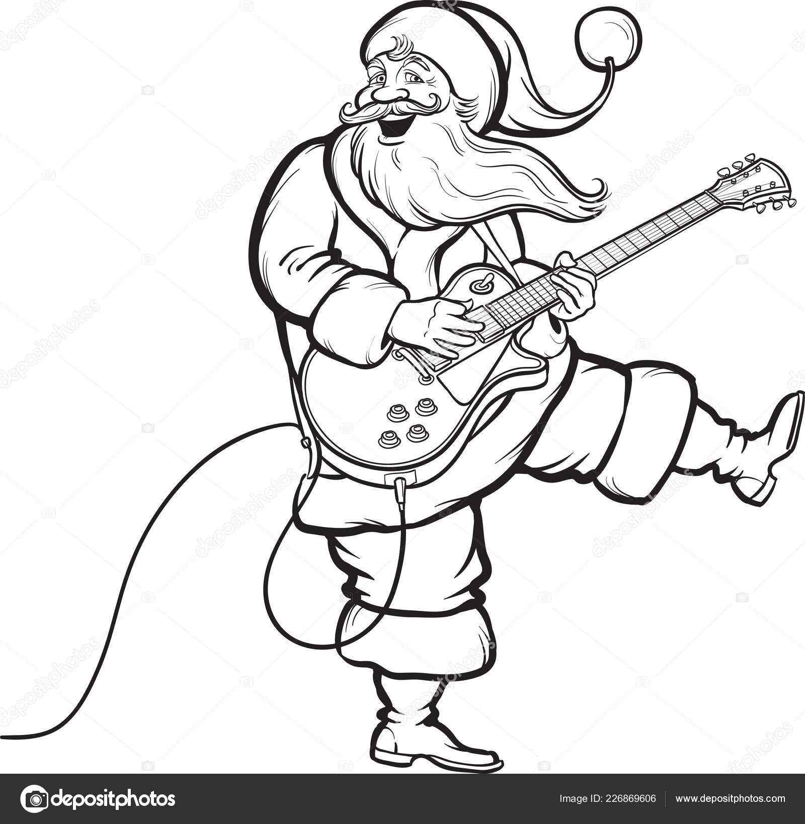 Download Vector Illustration Coloring Book Santa Playing Electric Guitar Easy Edit Vector Image By C Onelinestock Vector Stock 226869606