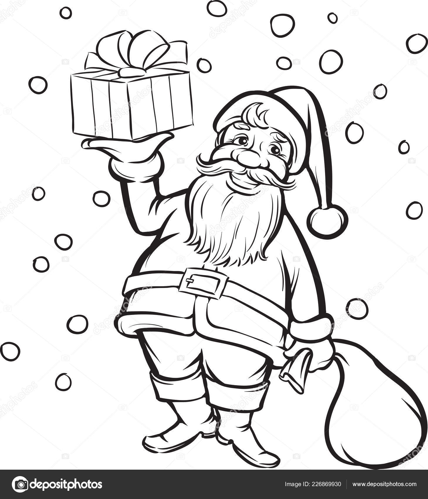 Vector Illustration Coloring Book Santa Claus Christmas Gift