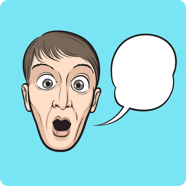 Vector Illustration Surprised Young Man Face Speech Bubble Easy Edit — Stock Vector