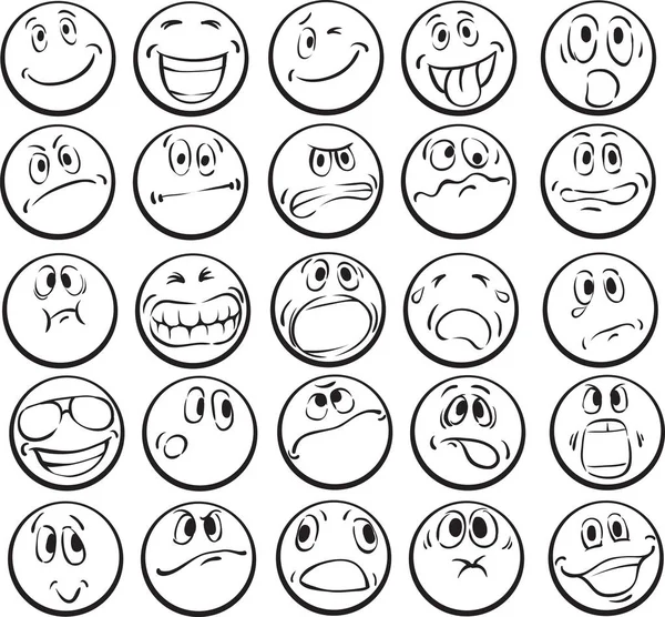 Vector Illustration Coloring Book Emotional Faces Easy Edit Layered Vector — Stock Vector