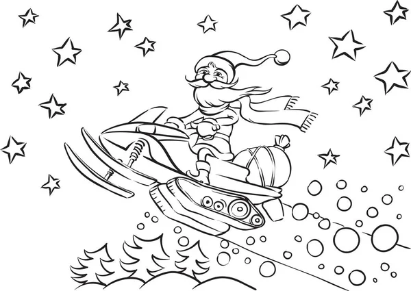 Ilustracja Wektorowa Coloring Book Santa Claus Jazda Skuterach Śnieżnych Łatwe — Wektor stockowy