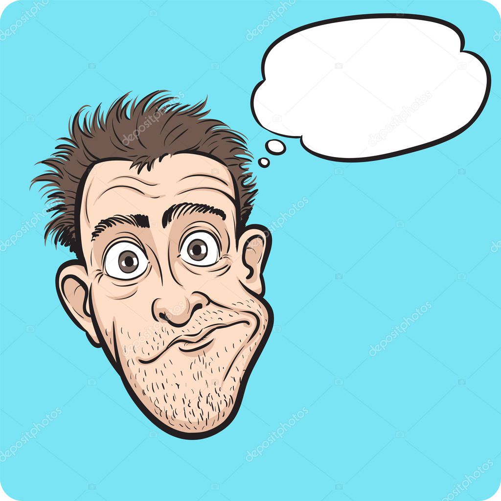 Vector illustration of surprised crazy man with speech bubble. Easy-edit layered vector EPS10 file scalable to any size without quality loss. High resolution raster JPG file is included. 