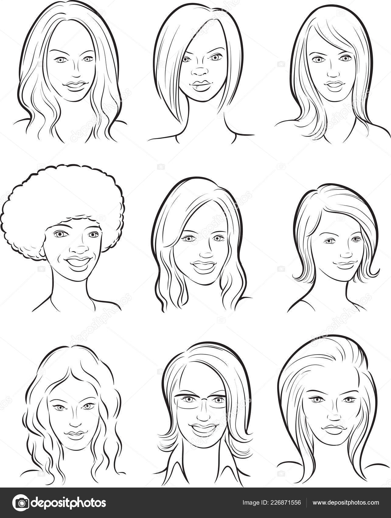 Tegning Hvite Plater Vakre Kvinnehoder stockvektor © OneLineStock #226871556, image size:1285x1700