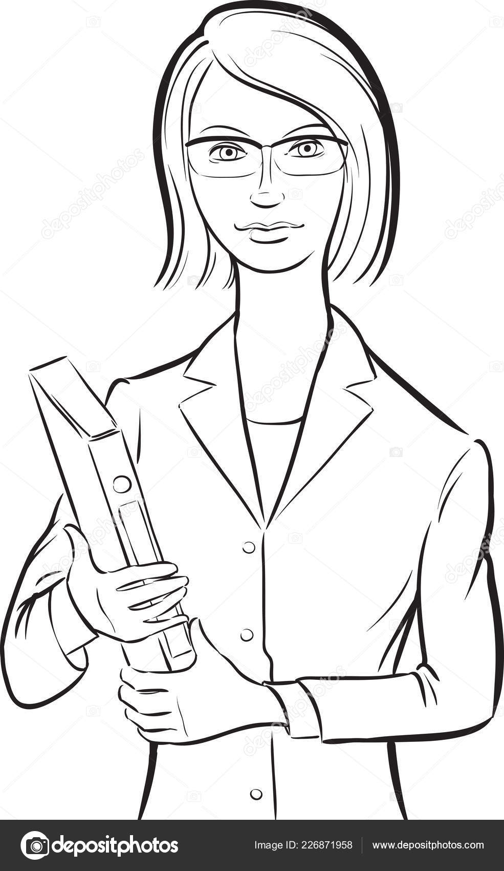 Desenho Quadro Branco Mulher Sorridente Médico Escrevendo Área  Transferência imagem vetorial de OneLineStock© 226877334