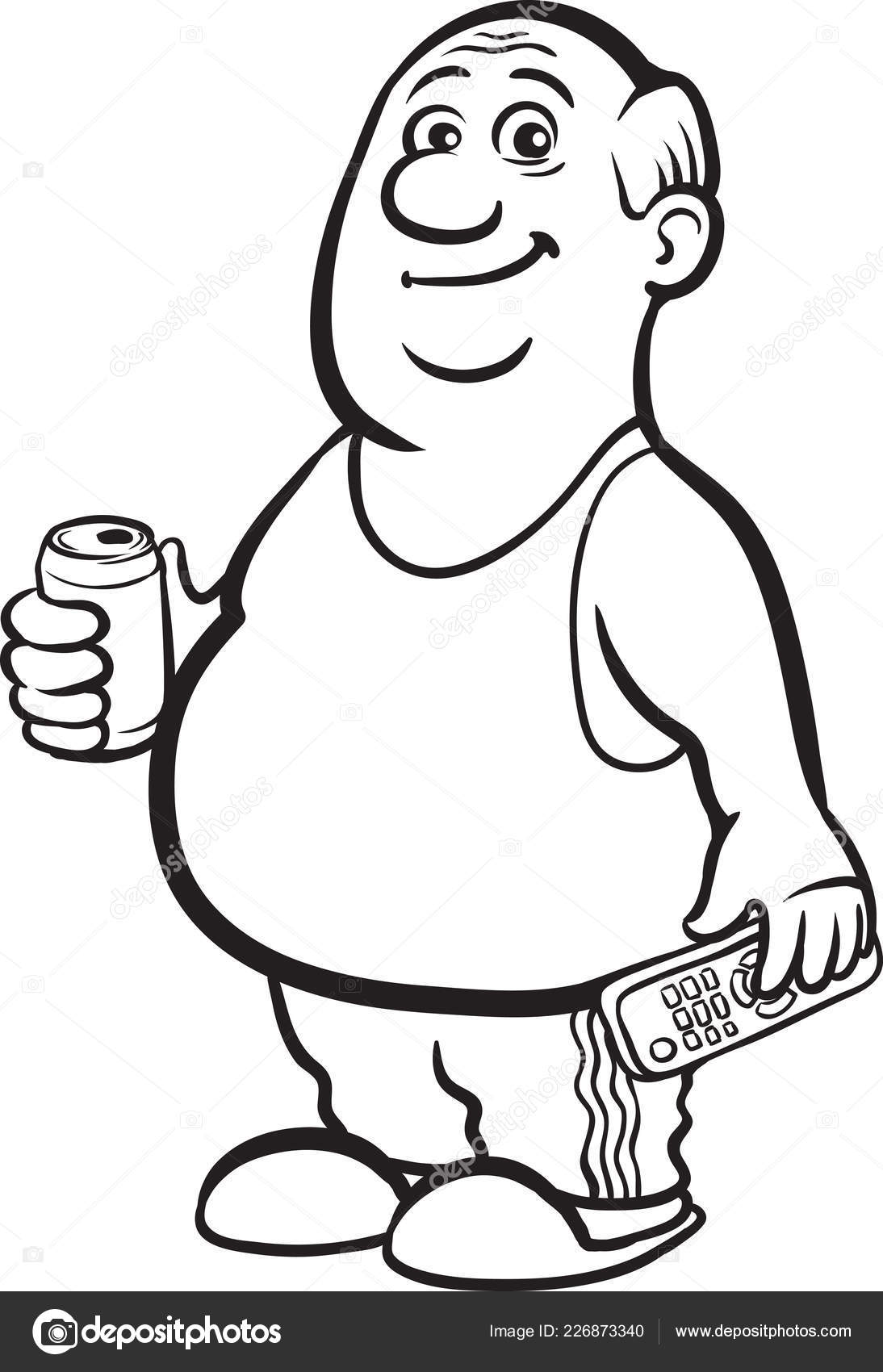 Whiteboard Drawing Cartoon Fat Retired Man Beer Can Remote Stock Vector Image By C Onelinestock