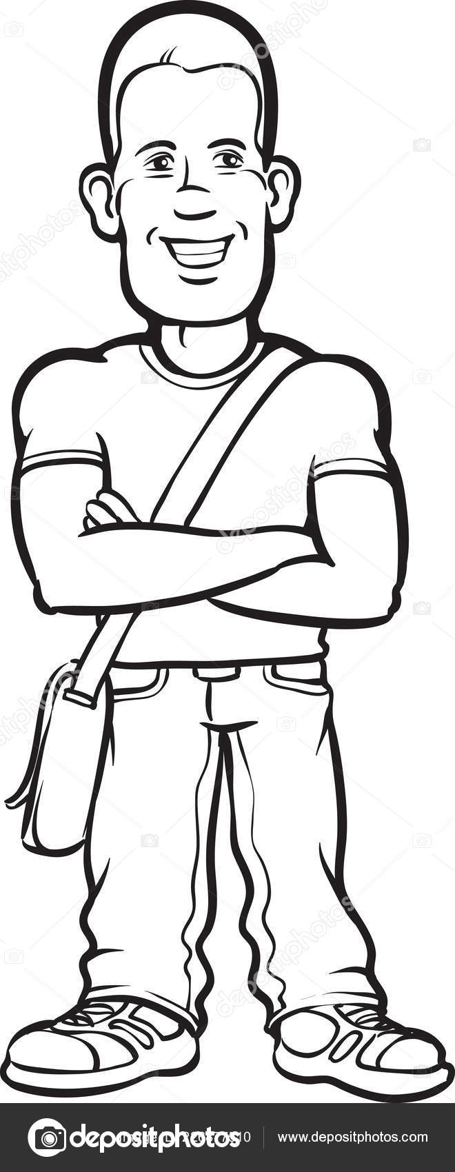 Tegning Hvite Plater Stående Ung Mann Med Armer Kors stockvektor ©  OneLineStock #226877510, image size:660x1700