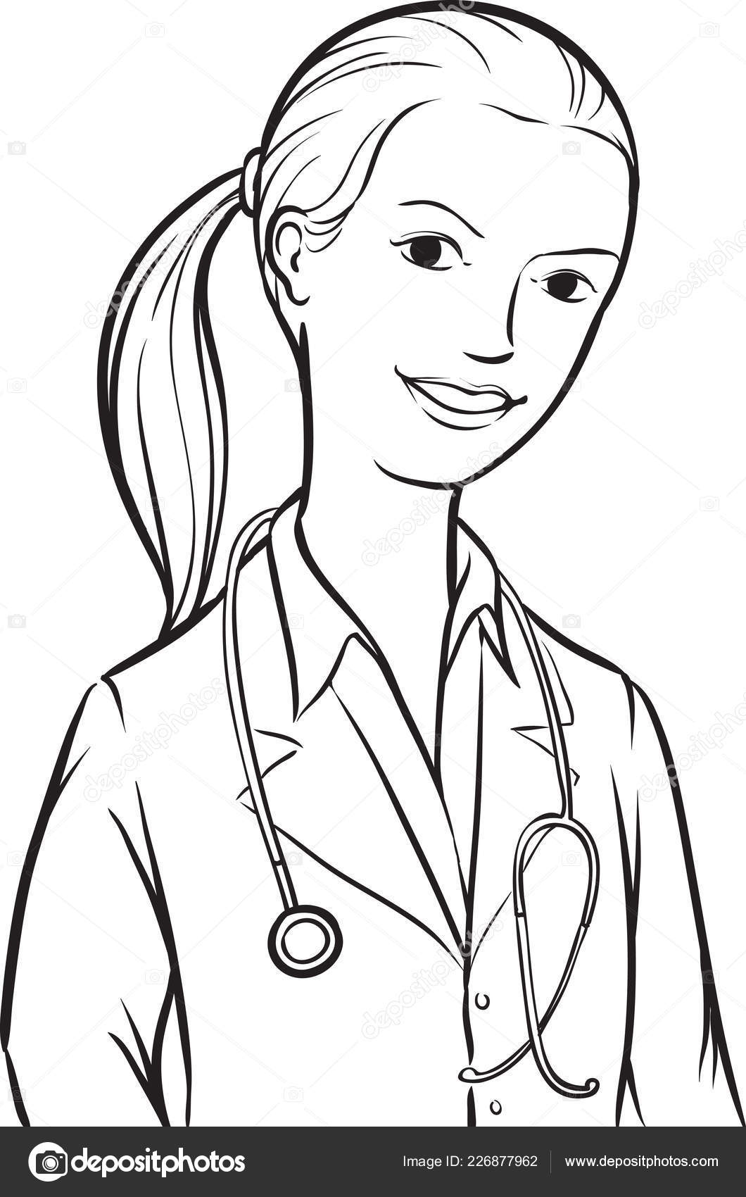 Desenho Quadro Branco Mulher Sorridente Médico Escrevendo Área  Transferência imagem vetorial de OneLineStock© 226877334