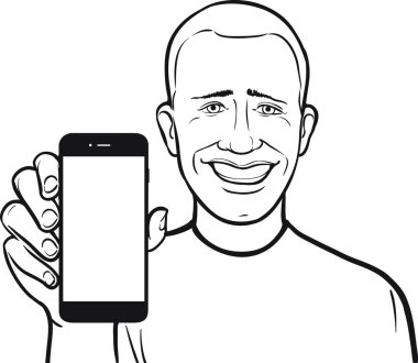 çizim için bir mobil uygulaması bir akıllı telefon üzerinde gösterilen bir Afrikalı adamın