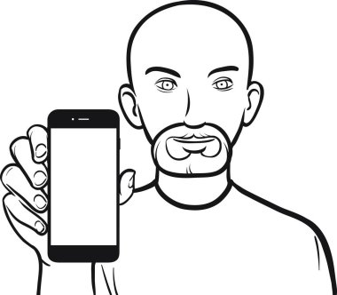 sakallı bir adamın bir mobil uygulaması bir akıllı telefon üzerinde gösterilen çizgi çizme