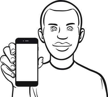 çizim için bir mobil uygulaması bir akıllı telefon üzerinde gösterilen bir siyah adam