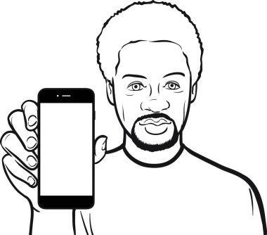 siyah bir adamın bir mobil uygulaması bir akıllı telefon üzerinde gösterilen çizgi çizme