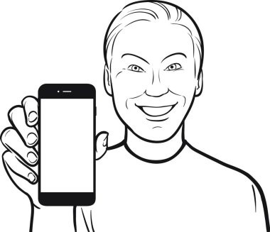 Koreli bir adamın bir mobil uygulaması bir akıllı telefon üzerinde gösterilen çizgi çizme