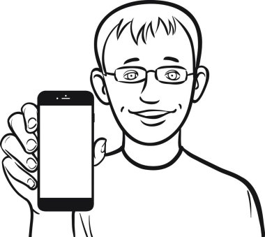 bir adamın gözlük bir mobil uygulaması bir akıllı telefon üzerinde gösterilen çizgi çizme