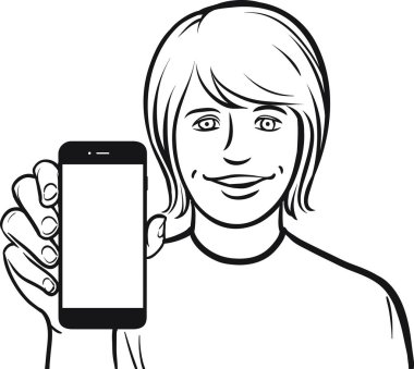 beyaz bir öğrencinin bir mobil uygulaması bir akıllı telefon üzerinde gösterilen çizgi çizme