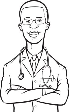 beyaz tahta çizim - Afrika kökenli Amerikalı Doktor silah geçti