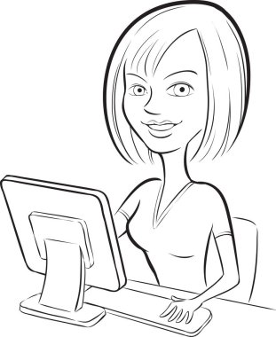 beyaz tahta çizim - masaüstü bilgisayar başında oturan sarışın kadın