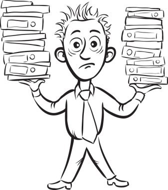 beyaz tahta çizim - işadamı belgeleri iki büyük yığınları holding