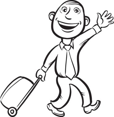 beyaz tahta çizim - tekerlekli Bagaj ile yürüme işadamı