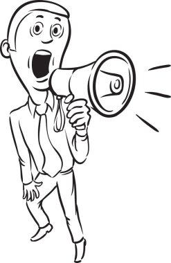 beyaz tahta çizim - karikatür işadamı megafon ile