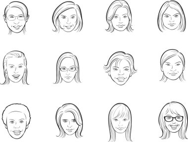 beyaz tahta çizim - çizgi film avatar kadın yüzleri