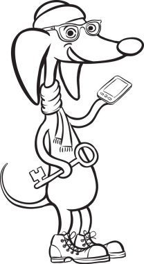 beyaz tahta çizim - karikatür ile smartphone ve anahtar köpek karakteri