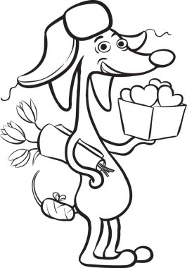 beyaz tahta çizim - karikatür Sevgililer kalpleri ile köpek karakteri