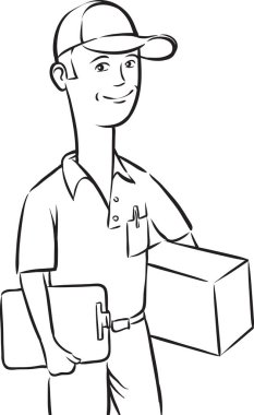 beyaz tahta çizim - teslimat adam kutusu ve Pano