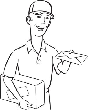 beyaz tahta çizim - teslimatçı ve harf el