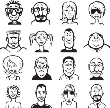 beyaz tahta çizim - doodle yüzleri seti