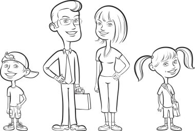 beyaz tahta çizim - dört mutlu aile