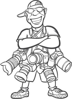 beyaz tahta çizim - mutlu fotoğrafçı ile lots-in fotoğraf makinesi. Kolay katmanlı vektör Eps10 dosyası kalite kaybı olmadan herhangi bir boyutta ölçeklendirilebilir Düzenle.