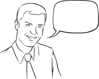beyaz tahta çizim - konuşma balonu ile gülümseyen bir işadamı portresi
